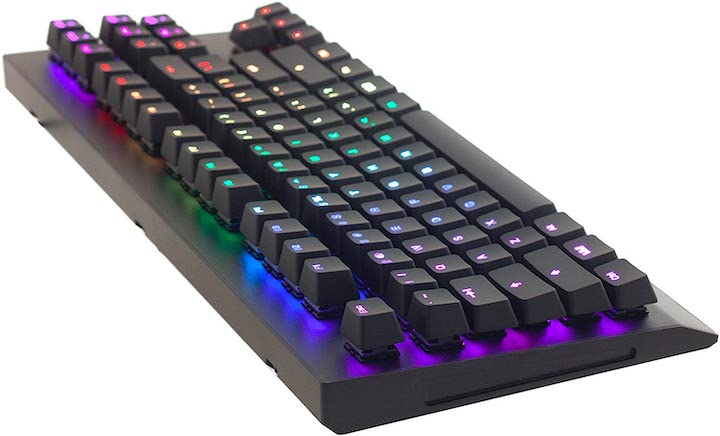 Wooting One mit RGB-Beleuchtung von schräg hinten