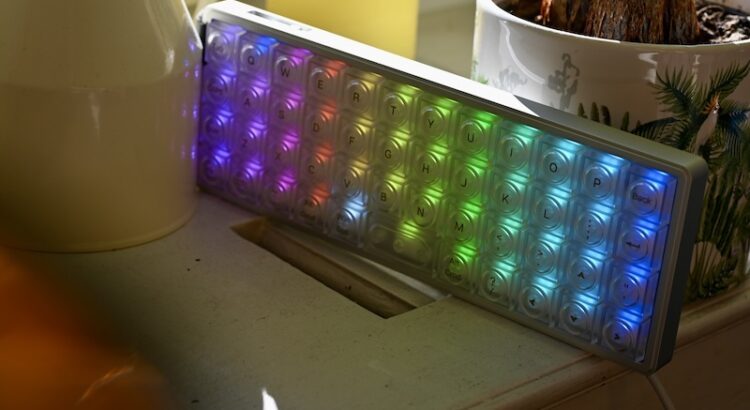 Epomaker Luma40 mit RGB-Beleuchtung vor Blumentopf