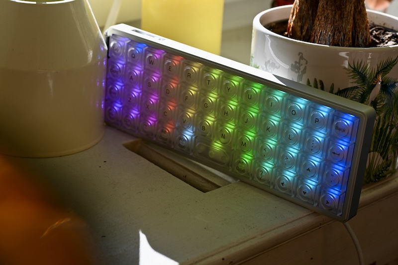 Epomaker Luma40 mit RGB-Beleuchtung vor Blumentopf
